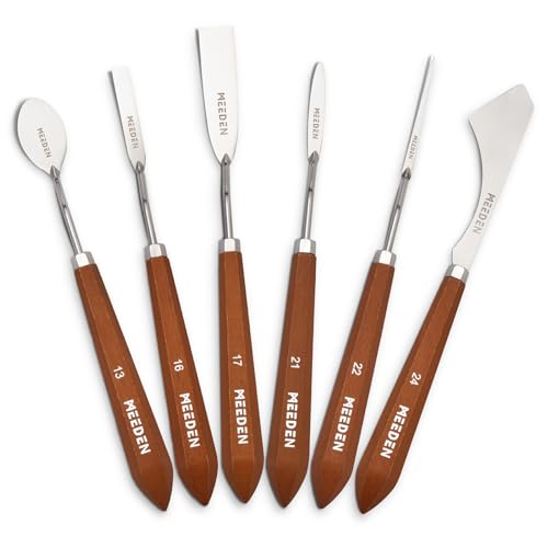 MEEDEN Artist Painting Knife Set: 6Pcs Unique-Shaped Stainless Steel Art Painting Knives with Wooden Handle - Art Supplies for Oil Acrylic Gesso Canvas Painting - style: 6pcs-A