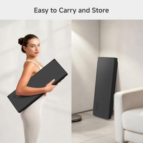 PAIDU Foldable Yoga Mat 10mm Thick, 75"x26" Non-Slip Fitness Exercise Mat - color: Black