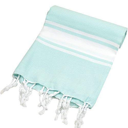 Blanket | Soft Original Turkish Cotton Bath Towel | Beach Towel | Hammam Yoga Gym Towel | Pestemal 60x80 Inches (Mint) - color: White Aqua