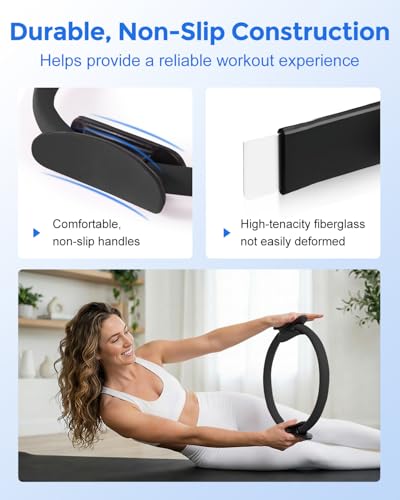 Home Pilates Essentials Kit for Women, Magic Circle Pilates Equipment Ring and Ball Set, Resistance Bands Workout Guide Video for 28 Day Pilates Challenge Starter Kit for Beginners - color: 12'' Ring – Blue