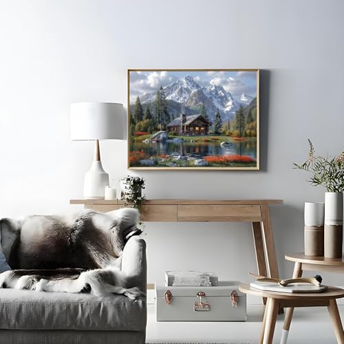 Shouruihua Diamond Painting Kits for Adults, Mountain Scene Diamond Art Kit | Mountains Water, Cabin, Forest, Landscape, Gem Art, Diamond Dotz Kits, Diamond Dots, Wall Art, Full Round Drill, 15.7x11.8in - color: Natural Scenery
