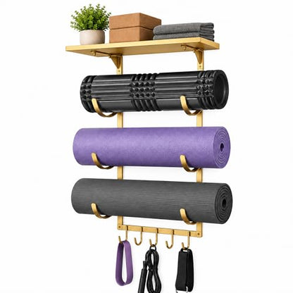 Wall Mount Yoga Mat Storage Rack - color: Gold A