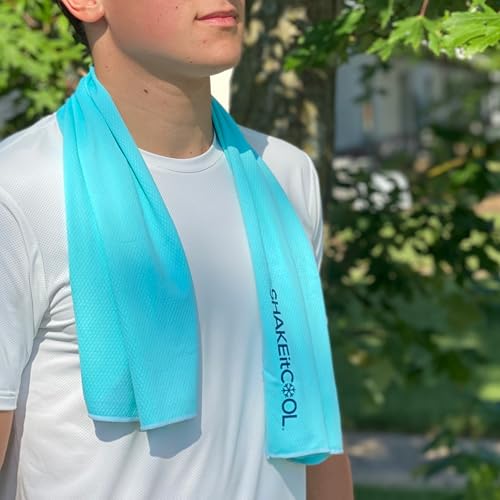 SHAKEitCOOL Extended Size Cooling Towel – Be Cool in Style - Heat Relief, Soft, Lightweight, Sun Protection, Easy Clean - Perfect for Biking, Hiking, Running, Yoga, Golf, Gardening - Teal M - color: Teal