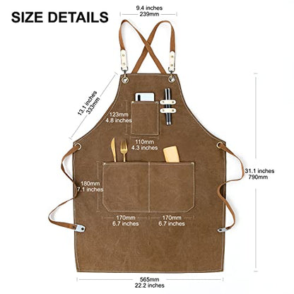 Hongsome Cotton Canvas Cross Back Apron for Art Painting Garden Chef Bartender Work,Women Men 3 Pockets Waterproof M-XXL - color: Brown