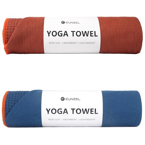 Eunzel 2 Pack Hot Yoga Towel with Grip Dot, Non Slip Yoga Mat Towe Sweat Absorbent Towel for Hot Yoga,Bikram, Pilates and Fitness 72" x 24", Sedona Red/Steel Blue - color: Sedona Red/ Steel Blue