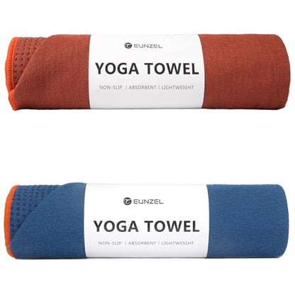 Eunzel 2 Pack Hot Yoga Towel with Grip Dot, Non Slip Yoga Mat Towe Sweat Absorbent Towel for Hot Yoga,Bikram, Pilates and Fitness 72" x 24", Sedona Red/Steel Blue - color: Sedona Red/ Steel Blue