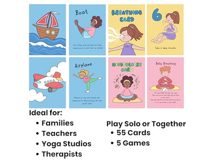Kids Yoga Card Deck - 55 Large Format Cards for Movement, Mindfulness & Breathing - Perfect for Teachers, Therapists, Families & More - Includes 5 Yoga Games to Play Solo or in a Group - Ages 3-103