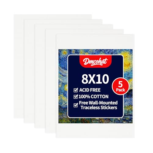 Canvas for Painting - 5 Pack 8x10 Painting Canvas Boards,Free Wall-Mounted Traceless Stickers,Durable Oil Painting Canvas,Suitable for painting supplies, acrylic, oil, watercolor, and tempera. - size: 8x10