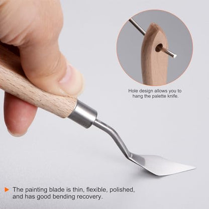 HARFINGTON No.5 Painting Palette Knife Stainless Steel Pointy Spatula | Pallet Knife, with Beech Wood Handle, for Oil Acrylic Paint Canvas Mixing Spreading