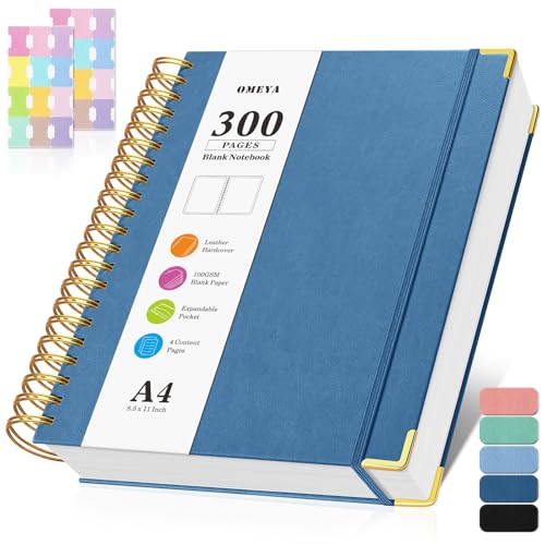 Blank Spiral Notebook: Sketch Book 8.5" X 11", Hardcover Leather Sketchbook | 300 Pages Unlined Notebooks for Women Men, 100gsm Thick Paper Journal, A4 Large Art Sketchbook for Drawing Work, Dark Blue - color: Dark Blue, size: A4