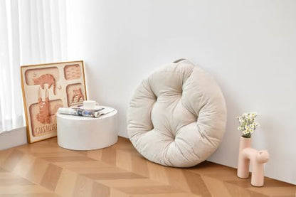Floor Pillow Cushion with Handle for Adults Women Men - color: Beige, Round