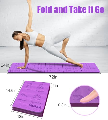 Foldable Instructional Yoga Mat with Poses Printed On It (Purple)