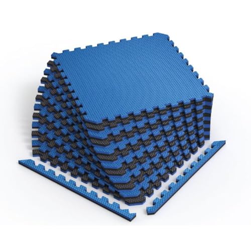 Norsk Reversible 3/4" EVA Foam Gym Floor Tiles, Blue/Black, 32-Pack - color: Dazzling Blue/Black, size: 32 Tiles - 128 Sq. Ft.