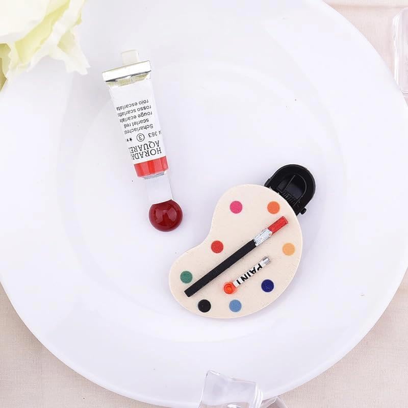 Art Palette Hair Clips Set for Women Cute Paintbrush Hairpins Barrettes for Girls Art Lovers Hair Accessory for Artists Painters Funny Oil Painting Brush Hairs Clips Pins