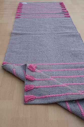 Jaipur Art & Rugs Cotton Yoga Rug - Eco-Friendly Hand-Woven Thick Mat (24”x72”x5mm) for Everyday Fitness at Home - Comfortable & Extra-Long - color: Grey-Pink