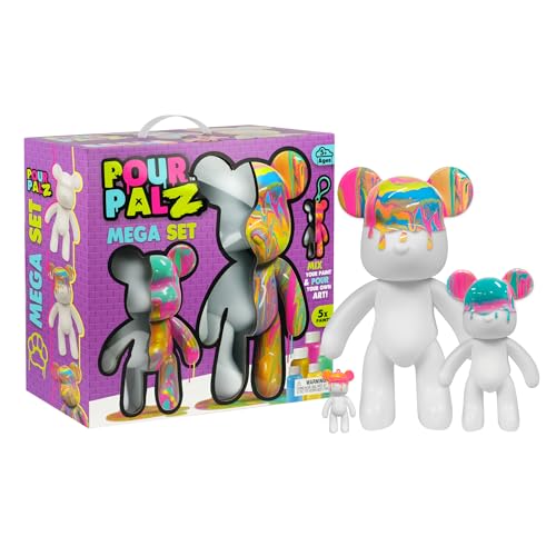 Pour Palz DIY Paint Pouring Kit, Create Custom Art with XL & Standard & Keychain Figure, 5 Acrylic Pour Paints -Fun Creative Hobby for Kids & Adults, Unique Collectible Craft Set, Mega Pack, Ages 5+ - color: Mega Pack