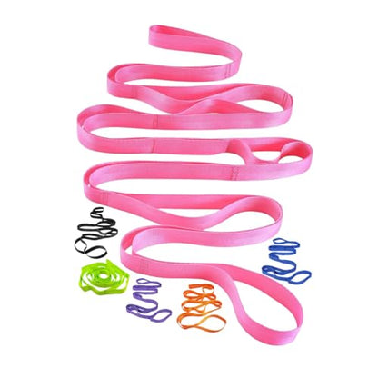 Yoga Strap Stretching Strap 10 Loops Non-Elastic Exercise Strap for Pilates, Dance Exercise Training Multi-Loop Stretching Band - color: Pink
