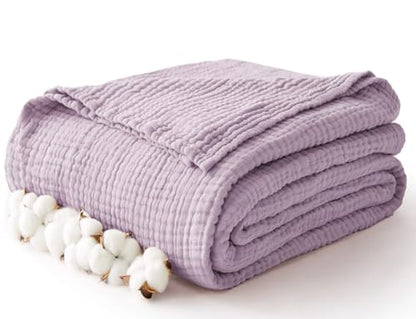100% Cotton Muslin Blanket Twin XL 66" x 90", Breathable and Cooling Bed Blankets, Soft Boho Coverlet Bedspread, Gauze Bedding for Adults All Season, Purple, Lavender - color: 04 - Lavender, size: Twin Xl(66" X 90")