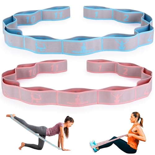 Elastic Yoga Stretching Strap with Loops, CEILIWEN Stretch Straps for Physical Therapy, Pilates Stretch Band, Elastic Exercise Bands, Leg Stretching Strap, Stretch Resistance Bands for Exercise - color: 11 Loops - 2 PCS