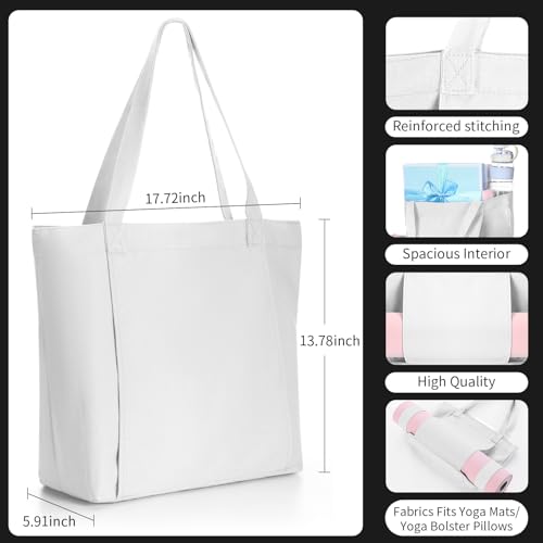 Halloscume Yoga Mat Bag Set for Women Including Yoga Tote Bag (Without Mat) Booty Resistance Bands Non Slip Sports Socks Silicone Ties for Pilates Travel Workout Office Home Gym - color: White