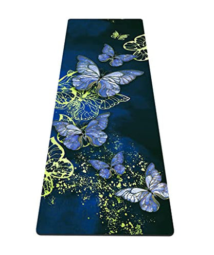 nuveti Yoga Mat Print Extra Thick TPE Non Slip Fitness Exercise Mat with Carrying Bag,72"x24" Extra Thick 6MM Exercise & Workout Mat for Yoga, Pilates Fitness and Floor Exercises - color: Butterfly