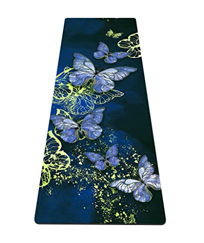 nuveti Yoga Mat Print Extra Thick TPE Non Slip Fitness Exercise Mat with Carrying Bag,72"x24" Extra Thick 6MM Exercise & Workout Mat for Yoga, Pilates Fitness and Floor Exercises - color: Butterfly