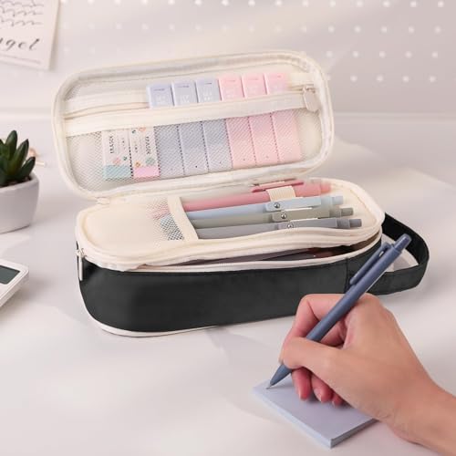 SKYDUE Aesthetic School Supplies Kit, 38 PCS Stationery Set with Large Pencil Case, Pens, Mechanical Pencil Set, Highlighters, Sticky Notes & Refills for Students, College & Back to School Black - color: Black