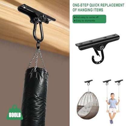 Heavy Punching Bag Hanger | Wall/Ceiling Mount Hook with 180° / 360° Rotation | Wood Beam Holder for Boxing, Weight Training, Aerial Yoga Swing & Hammock - size: 180° Swing with spring hook