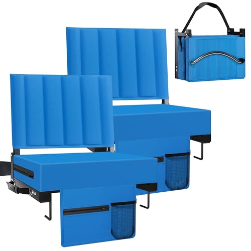 Aliphon Stadium Seat for Bleachers with Back Support and Cushion, Bleacher Seats with Shoulder Strap and Cup Holder, Padded Portable Folding Comfort Stadium Chair, for Sports Events, Blue (2pcs) - color: Blue, size: 2 pcs