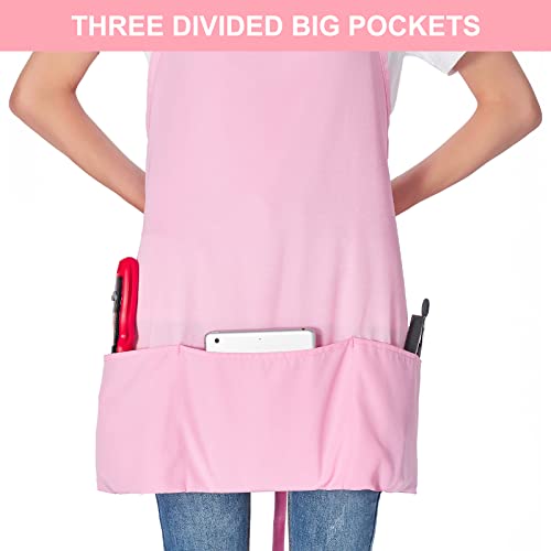 Jubatus 2 Pack 3 Pockets Adjustable Bib Apron Chef Kitchen Cooking Aprons for Women Men, Pink - color: Pink
