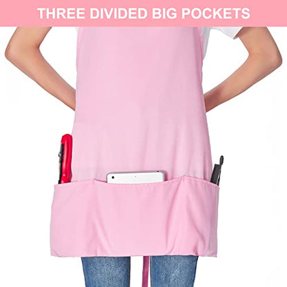 Jubatus 2 Pack 3 Pockets Adjustable Bib Apron Chef Kitchen Cooking Aprons for Women Men, Pink - color: Pink