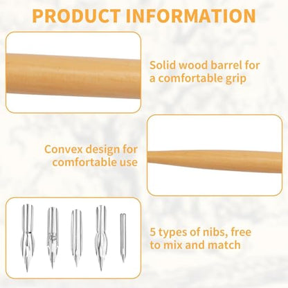 G-Pen Ink Nib Stainless Steel Drawing Comic Pen Nib, 11 Pcs Comic Pens Nib Set, Dip Pens Nibs Holders with Comic Nib, Calligraphy Wooden Drawing Holder with Stainless Steel Pen Nib for Writing