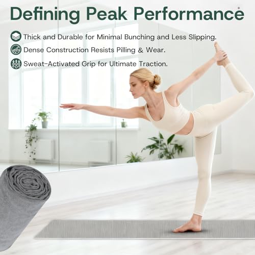 MIELIA Hot Yoga Towel Non Slip,Yoga Mat Towel with Grip Dots - Super Absorbent Microfiber Sweat Towel for Hot Yoga & Pilates, 72" x 24.5", Gray