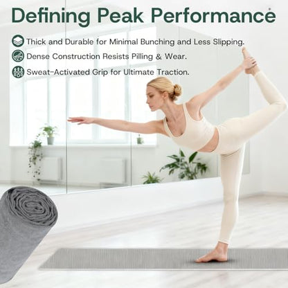 MIELIA Hot Yoga Towel Non Slip,Yoga Mat Towel with Grip Dots - Super Absorbent Microfiber Sweat Towel for Hot Yoga & Pilates, 72" x 24.5", Gray