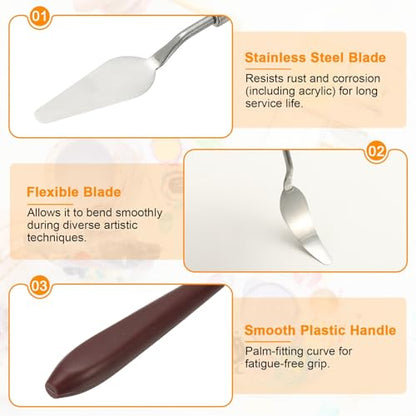 HARFINGTON 5pcs Palette Knife Painting Tool 2.4" x 0.87" Stainless Steel Art Spatula Pallet Knives Scrapers Tools with Plastic Handle for Acrylic Oil Canvas Mixing Spreading, Red/Silver - size: 2.4" x 0.87"
