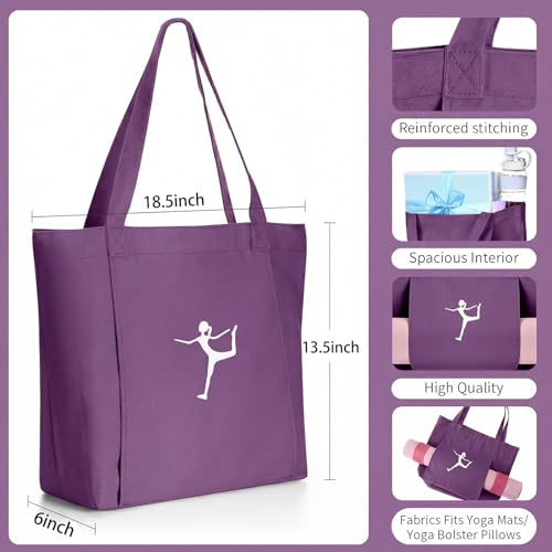 Yoga Bag Canvas Tote Mat Holder Large Gym Pilates Women - color: Purple