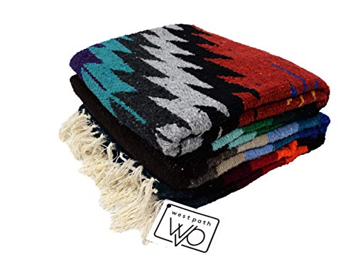 Open Road Goods Aztec Navajo Style Blanket, Throw, or Yoga Bolster - Handwoven Mexican Diamond Blanket (Multi Rust) - color: Multi Rust