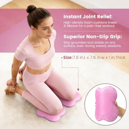 Foldable Non-Slip Yoga Mat and Blocks Set for Women, 9-Pcs Yoga Starter Kit - color: Pink