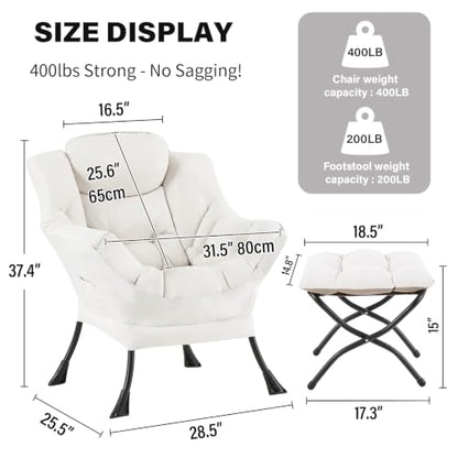 Tiita Lazy Chair with Ottoman, Comfy Reading Accent Chair, Beige - color: Peach Skin Beige