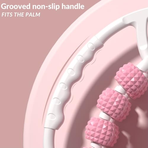 Leg Massager Roller 20-Wheel Deep Tissue Massage Roller for Leg Arm Tennis Elbow Muscle Pain Relief and Relaxation (Pink)