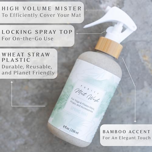 Organic Yoga Mat Cleaner Spray | 8oz Spring Mint with Microfiber Cloth | Made in the USA | Safely and Effectively Cleans All Mats and Pilates + Yoga Accessories