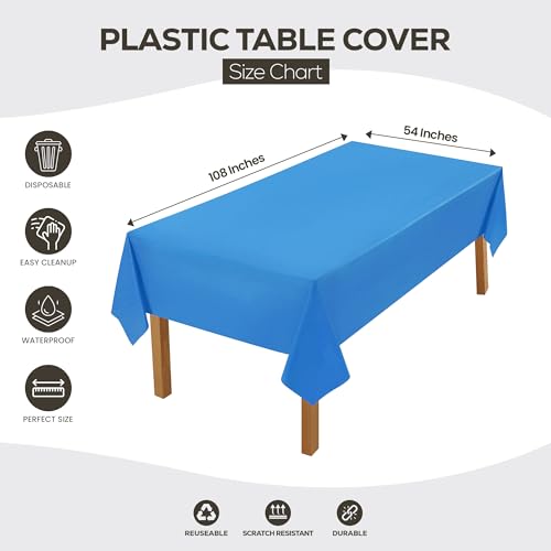Utopia Kitchen Plastic Table Cloth Disposable [Blue, 12 Pack] | 54x108 Inch Rectangle Tablecloth Waterproof Stain Resistant Party Table Cover - color: Blue, size: 54X108 Inch - 12PC