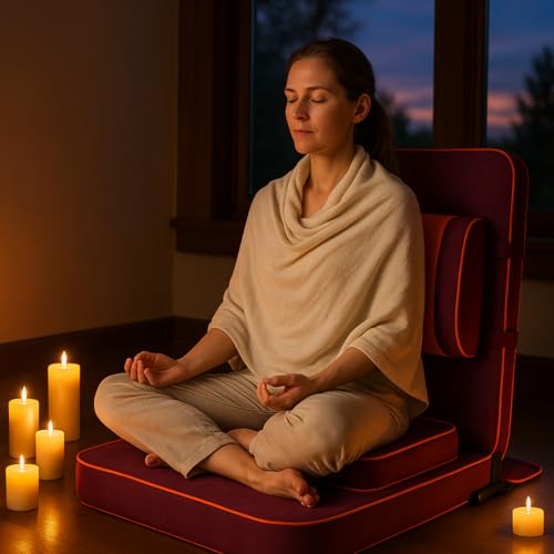 Friends Of Meditation Extra Large Meditation Chair | Floor Chair with Back Support | Yoga Chairs for Adults | Portable Folding Chair | Yoga Chair with Cushion & Meditation Block | Maroon | 24x22 in - color: Maroon