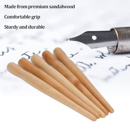 Dip Pen Nib Holder, Sturdy Straight Writing Drawing Holder for Calligraphy Art Sandalwood Wood Color 150mm 5 Piece Set