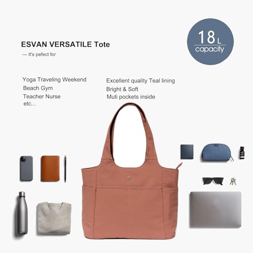 ESVAN Yoga Tote Bag Mat bag Women Shoulder Bags Carryall Tote for Travel Office Workout Gym Nurse Beach - color: Pink Brown