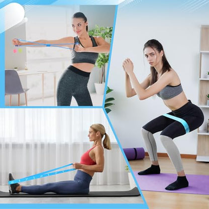 Halloscume 24 Pcs Pilates Kit, Home Pilate Equipment for Women, Pilates Ring and Ball Set with Stretching Strap, Water Bottle, Magic Circle, Yoga Ring, Gym Bag, Resistance Band, Anti Slip Sock - color: Blue
