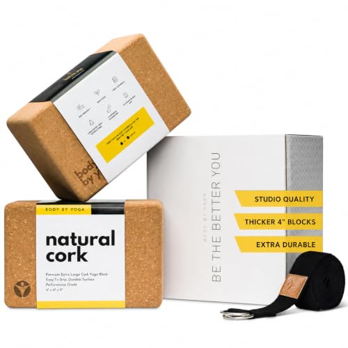 Cork Yoga Blocks 2 Pack – Premium Cork Grain, Highly Stable, Chip Resistant - color: Classic