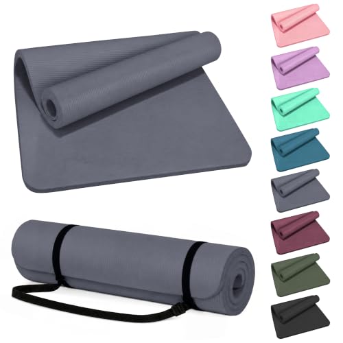 HULKFIT High Density Non Slip Yoga Mat, Extra Thick Exercise Mat with Carrying Strap, for Pilates, Fitness, Home Gym & Floor Workouts - Multiple Thickness & Multiple Color - color: Graphite, size: 71"L x 24"W x 0.5"Th
