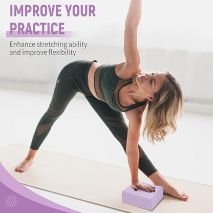 Yoga Blocks 2 Pack, 9"x6"x3" High-Density EVA Foam Yoga Block, Non-Slip Yoga Blocks for Yoga, Pilates Meditation, Stretching and Toning, Supportive, Latex-Free - color: Purple