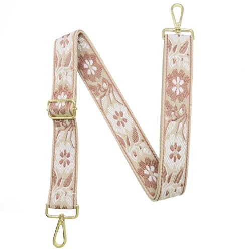 1.5" Wide Purse Strap Adjustable Replacement Gold Hardware Long Crossbody Bag Strap for Thick Shoulder Bags Canvas Handbags Straps - color: Gold Hardware-A-Light coffee